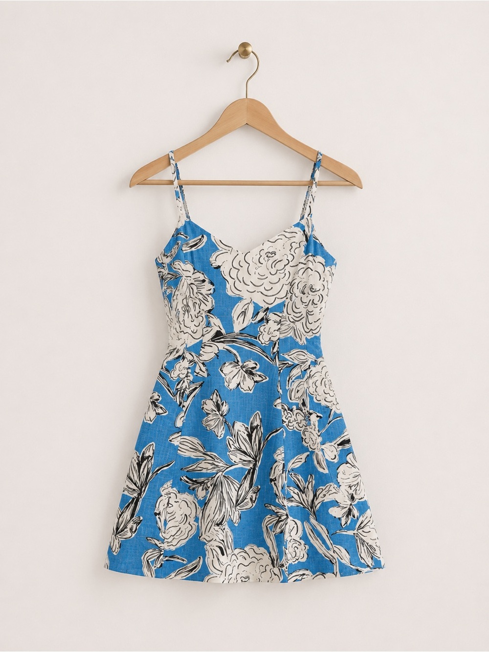 ZARA Linen Blend Camisole Floral Fit & Flare Mini Dress Size Small